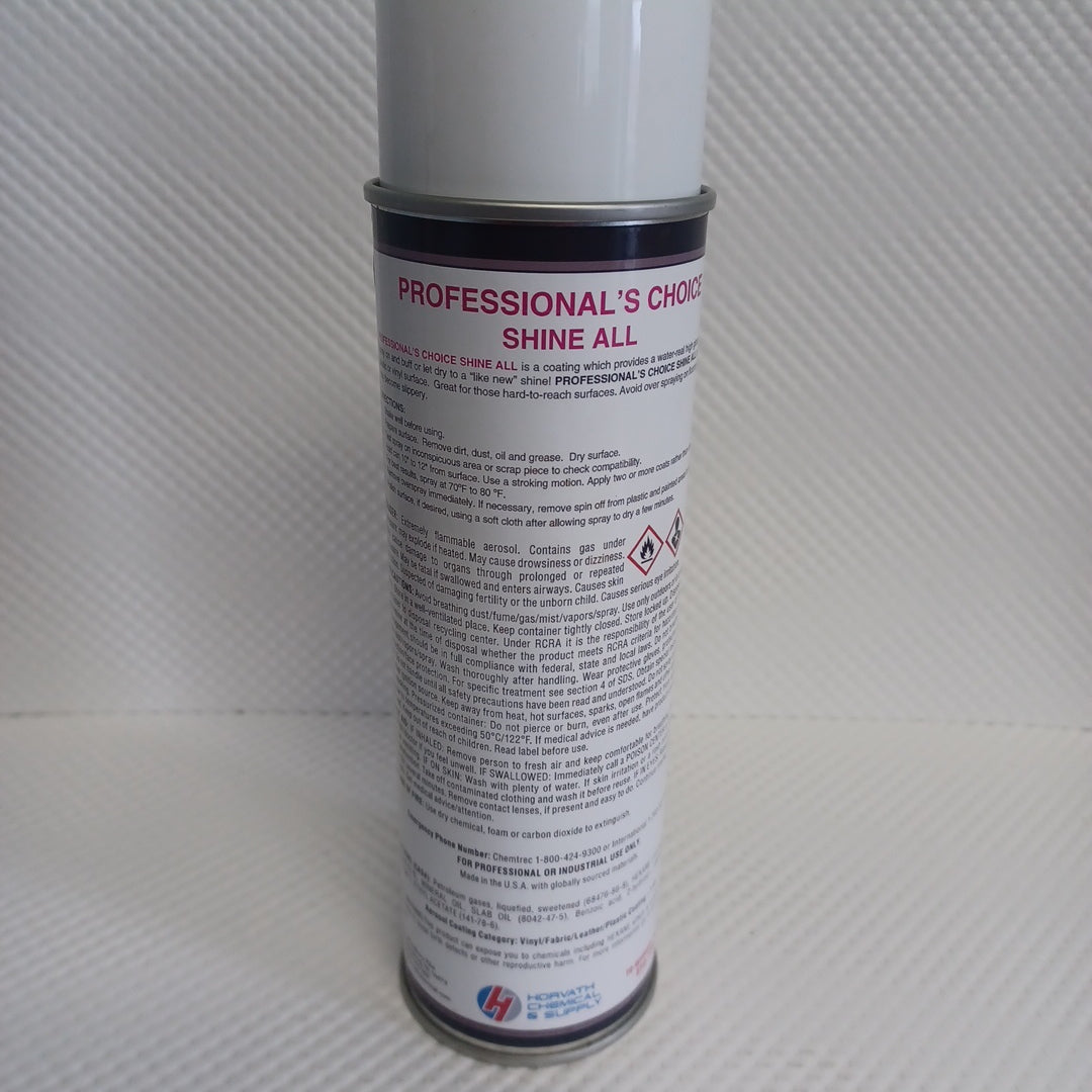 Shine All Areosol Coating, for plastics or vinyl surfaces 12 oz (340 g) $100.00 For A Case Of 12 You get 2 cans Free Pickup Only