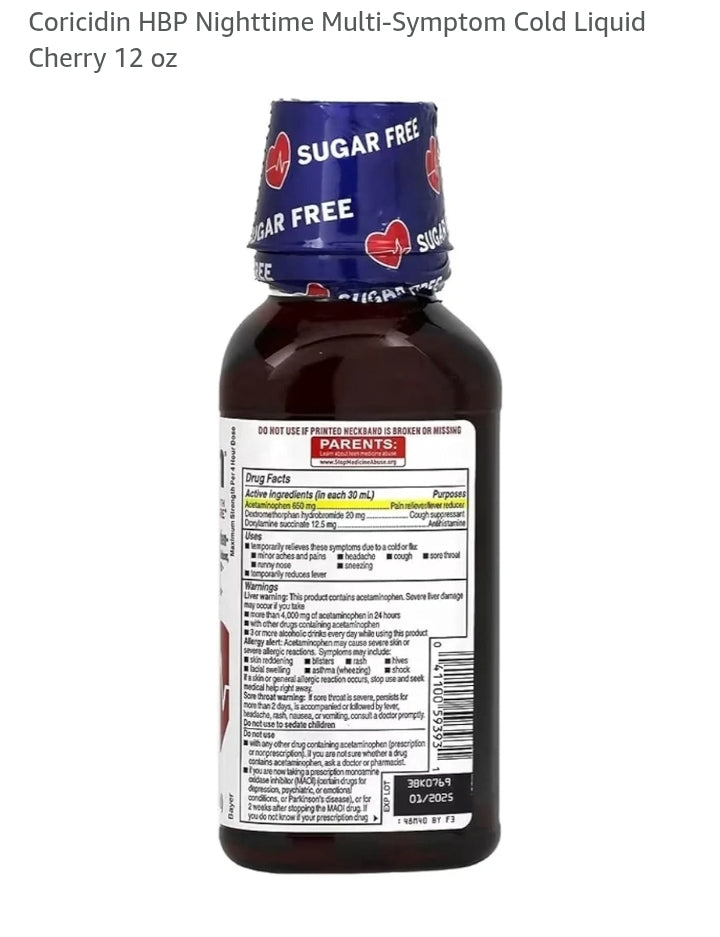 Coricidin nighttime liquid HBP (PACKAGE OF 4) Free Shipping