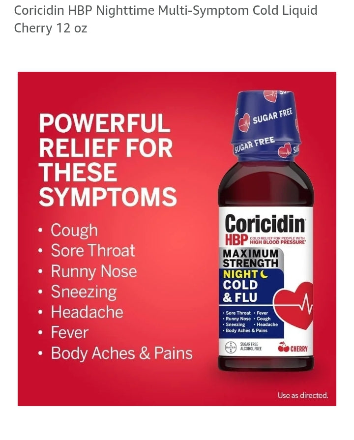 Coricidin nighttime liquid HBP (PACKAGE OF 4) Free Shipping