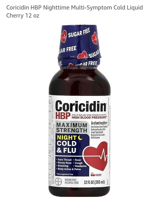Coricidin nighttime liquid HBP (PACKAGE OF 4) Free Shipping
